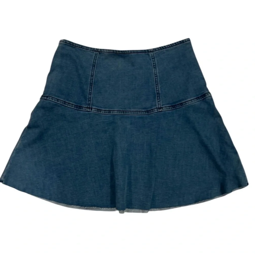 Free People Highlands Denim Blue Asymmetrical Skater Mini Skirt Raw Hem Y2K 90s